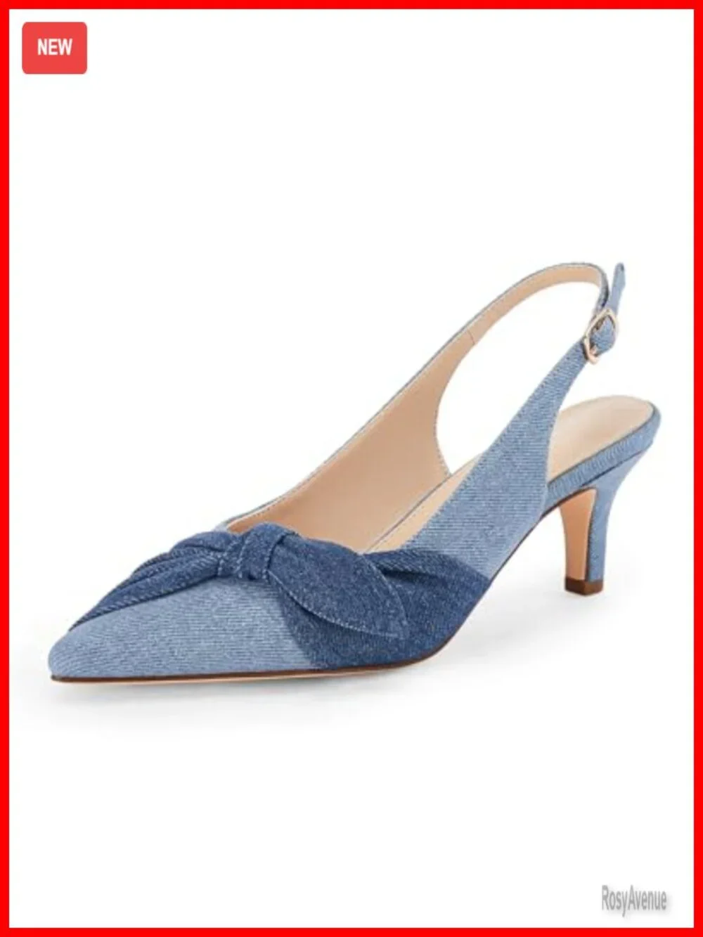 Women's Slingback Heels Kitten Heels Closed Pointed Toe Denim Dress Pumps